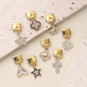 Breloque de Bracelet Modulaire Italienne en Acier Inoxydable Or pour Femmes Pendentif Étoile Trèfle Croix en Strass Alliage Bijoux DIY