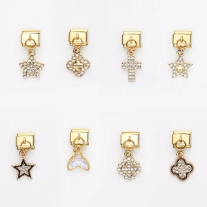 Pendentifs étoile et trèfle dorés avec oxydes de zirconium pour bracelets modulables