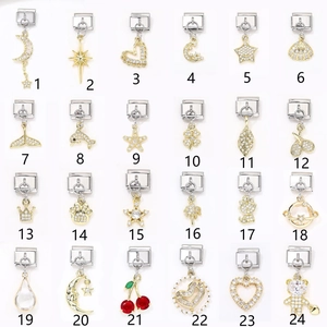 Accessoire de Bracelet Charm Italien en Acier Inoxydable Pendentif en Zircone Plaquée Or 18K Connecteur pour Bijoux DIY Femme