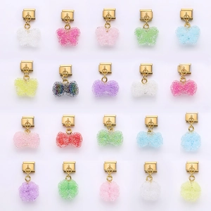 Italian Charm Stainless Steel Modular Link Gold Plated Bracelet Accessory Butterfly Bowknot Resin Sugar Bead DIY Jewelry