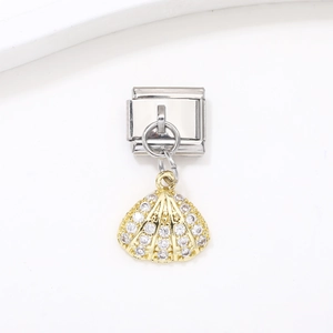 Pendentif coquille doré 18k avec zircons pour bracelets modulaires en acier inoxydable