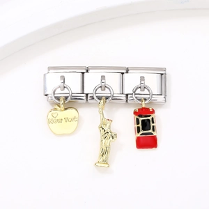 Maillons de bracelet italien avec pendentifs pomme New York et Statue de la Liberté
