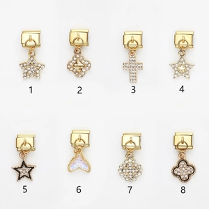 Maillons de bracelet modulaires italiens dorés avec motifs d'étoiles et trèfles