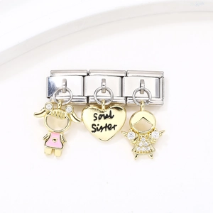 Set de breloques italiennes avec cœur Soul Sister, fille en émail et ange en strass