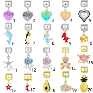 Italian Charm Link Stainless Steel Heart Animal Pendant Enamel Rhinestone DIY Bracelet Jewelry Making Accessory For Women