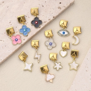 Stainless Steel Italian Charm Link Pendants Gold Plated Star Moon Clover Heart Evil Eye DIY Jewelry Making Bracelet Accessories For Women