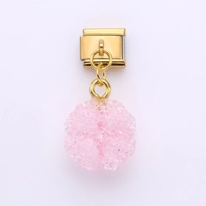 Italian style gold stainless steel link bracelet with sugar-coated pink charm