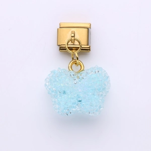 Italian modular charm featuring a light blue butterfly pendant with sugar coating effect