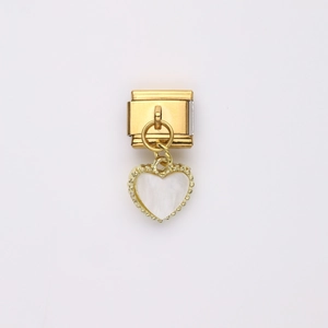 Golden heart charm pendant with pearl white inlay for stainless steel DIY modular bracelets