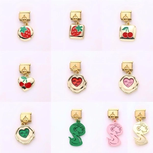 Italian Charm Link Bracelet DIY Pendant Stainless Steel Gold Plated Strawberry Cherry Heart Snake Fashion Jewelry For Women