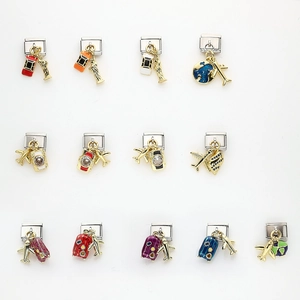 Italian modular travel charms with vintage cars, globes and airplanes in stainless steel