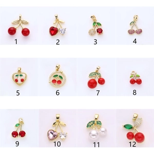 12 styles of cherry pendants with red zircon and pearls for DIY jewelry making