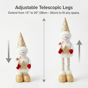 Retractable Christmas snowman dolls with sequin hats and telescopic legs in white plush
