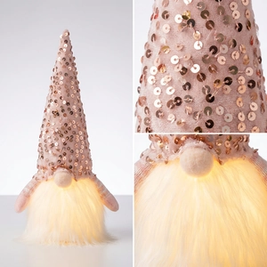 Luminous Christmas pink sequin gnome ornament with glowing beard for festive home decor