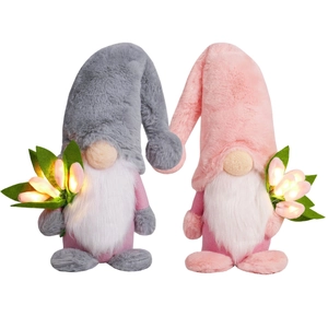 Lighted plush gnome decorations with tulips for Mother's Day and spring festival gifts