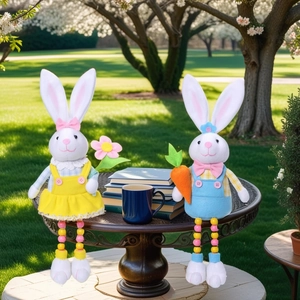 Set de lapins de Pâques en peluche aux pattes perlées pour décoration de jardin