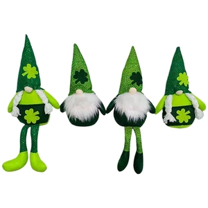 Set of four St. Patrick's Day gnomes featuring green sequins and clover leaf decorations