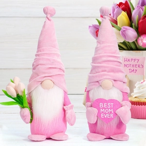 Lot de nains de fête des mères roses avec tulipes et cœur Best Mom Ever en bois