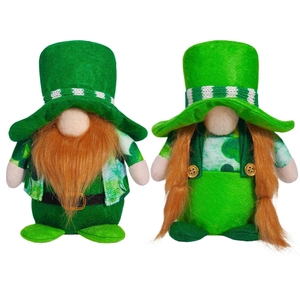 Green St. Patrick’s Day gnomes plush set with shamrock hats and orange hair decorations