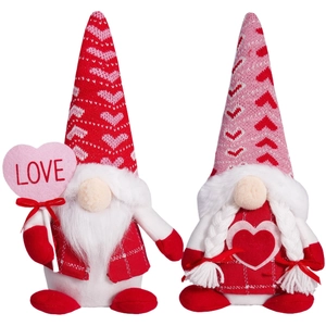 Valentine's Day gnome plush set with LOVE heart signs and heart patterned knitted hats
