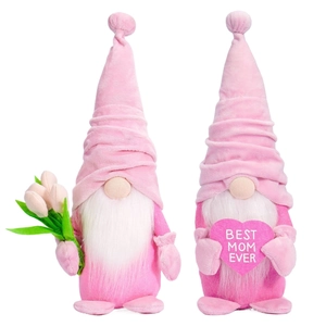 Gnomes de fête des mères en peluche rose avec tulipes et cœur Best Mom Ever