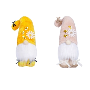 Plush bee festival gnomes set with daisies and honeybee charms for spring decoration