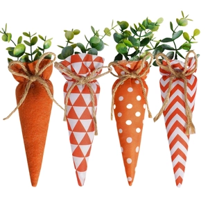 Easter decorative cloth carrots with orange stripes and polka dots for holiday party decor
