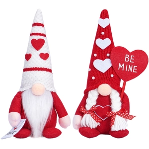 Valentine's Day gnome plush dolls with red and white hearts for festive home decoration