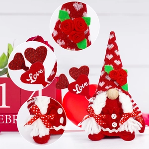 Detail of Valentine gnome with red heart hat, white beard, and Love heart ornament