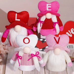 Valentine's Day gnome plush set with LOVE heart hats for festive home decoration