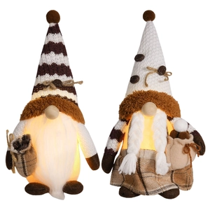 Lighted coffee gnomes plush set with knitted hats and glowing bodies for home decor