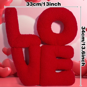 Red textured velvet LOVE letter pillow for romantic home decor and wedding ornaments