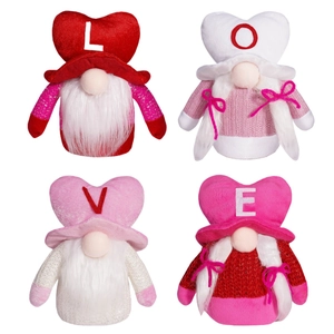 Set of 4 Valentine's Day gnomes featuring LOVE heart hats and plush beard decor