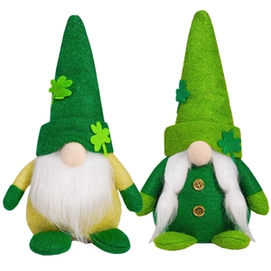 Pair of St. Patrick's Day gnomes with green hats and clover patterns for home decor