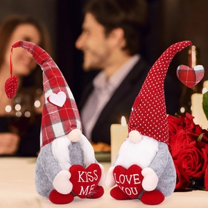 Valentine's Day gnomes set with love heart pendants and patterned hats for home decor
