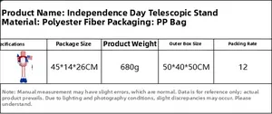 Detailed technical specifications and size chart for Independence Day gnome decoration