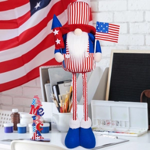 Standing Independence Day gnome with telescopic legs and American flag for July 4th decor