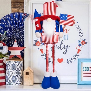 Patriotic July 4th Gnome Plush Decoration Red White Blue Stripes Stars Independence Day Telescopic Leg Gnome Doll Figurine Home Party Decor