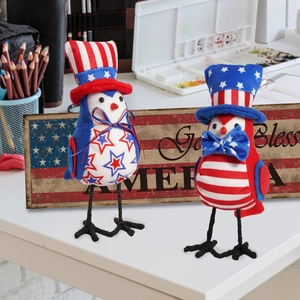 Independence Day Patriotic Bird Figurine Stars and Stripes Fabric Bird Ornament For July 4th Memorial Day Home Tabletop Festive Decor