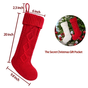 Red and white 20 inch knitted stripe Christmas stockings for festive holiday decoration