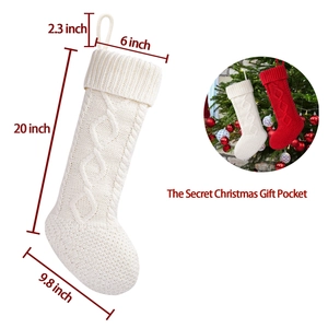 Detailed dimensions of 20-inch cable knit Christmas stocking for holiday tree decoration
