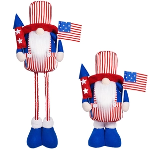 Patriotic 4th of July gnomes with US flag stars and stripes pattern decorations