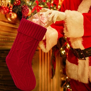 Cable Knit Christmas Stocking For Home Holiday Decoration Red White Knitted Xmas Tree Hanging Ornament Gift Candy Bag