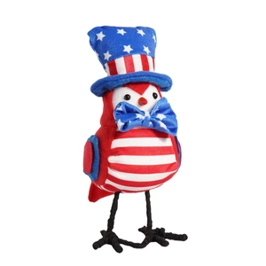 Patriotic bird figurine with American flag stripes and top hat for Independence Day