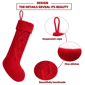 Large red cable knit Christmas stocking with hanging loop for holiday decor