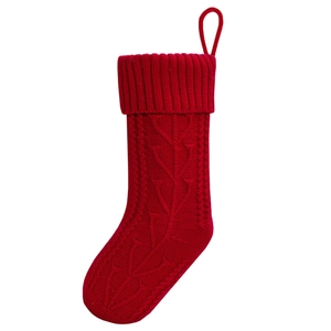 Classic red cable knit Christmas stocking decoration with hanging loop for holiday decor