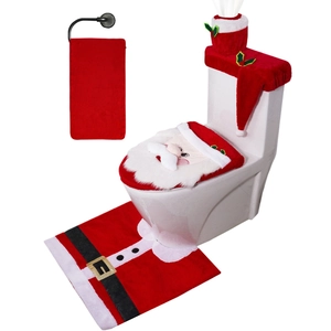 5-piece Santa Claus toilet seat cover set for Christmas bathroom decor with plush mat