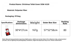 Detailed size and material table for Christmas gnome themed toilet cover set