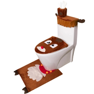 Christmas reindeer toilet seat cover rug and tissue box set holiday bathroom decoration