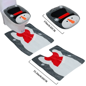 Snowman Christmas toilet seat cover and non-slip floor mat set for holiday decoration